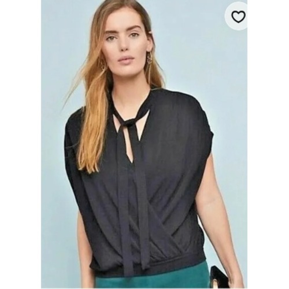 Anthropologie Rambuteau Black Knit Sleeveless Wrap Sweater Size XS Tie Neck